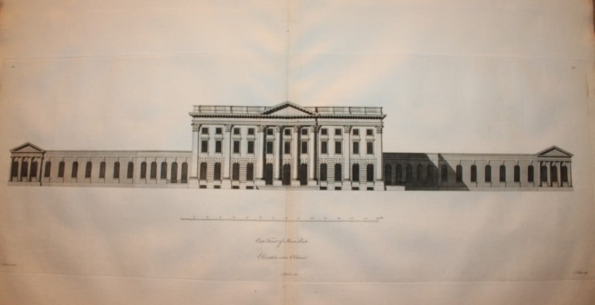 Vitruvius Britannicus 1771 - Pl 55 Moor Park, Hertfordshire: This original copperplate engraving of West Wycombe Park, Buckinghamshire, the seat of Baronet Dashwood, is from Vitruvius Britannicus Vol 5 published in 1771. The plates were drawn by Woolfe or Gando