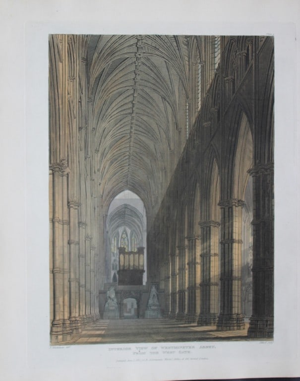 F Mackenzie - Interior View of Westminster Abbey by J Bluck 1812: This aquatint print is from The History of the Abbey Church of St. Peter's Westminster, Its Antiquities and Monuments by Rudolph Ackermann and William Combe, published in London 1812.One of the quinte