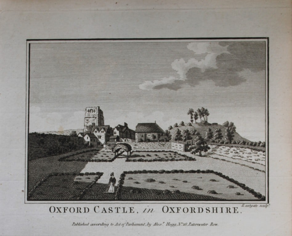 Alex Hogg - Oxford Castle, Oxfordshire 1786: This copperplate engraving is from Historical Descriptions of new and elegant picturesque views of the antiquities of England and Wales? by Henry Boswell.Published by Alex Hogg, London, 1786.Size: app