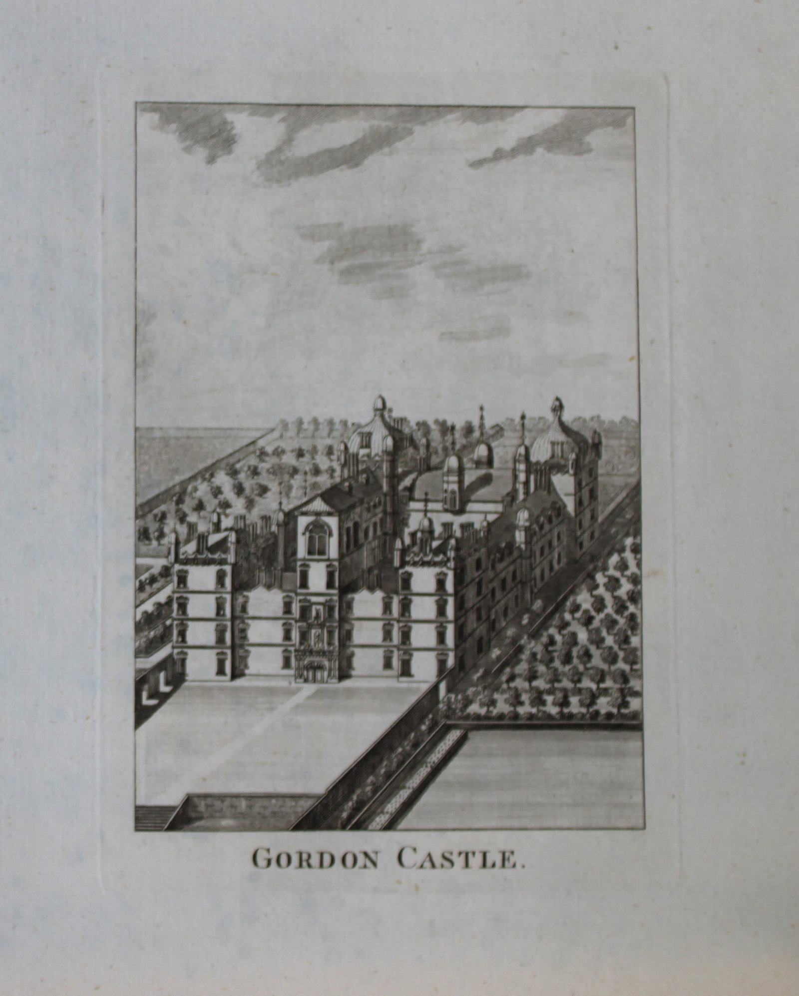 Alex Hogg - Gordon Castle, Scotland 1786: This copperplate engraving is from Historical Descriptions of new and elegant picturesque views of the antiquities of England and Wales? by Henry Boswell.Published by Alex Hogg, London, 1786.Size: app