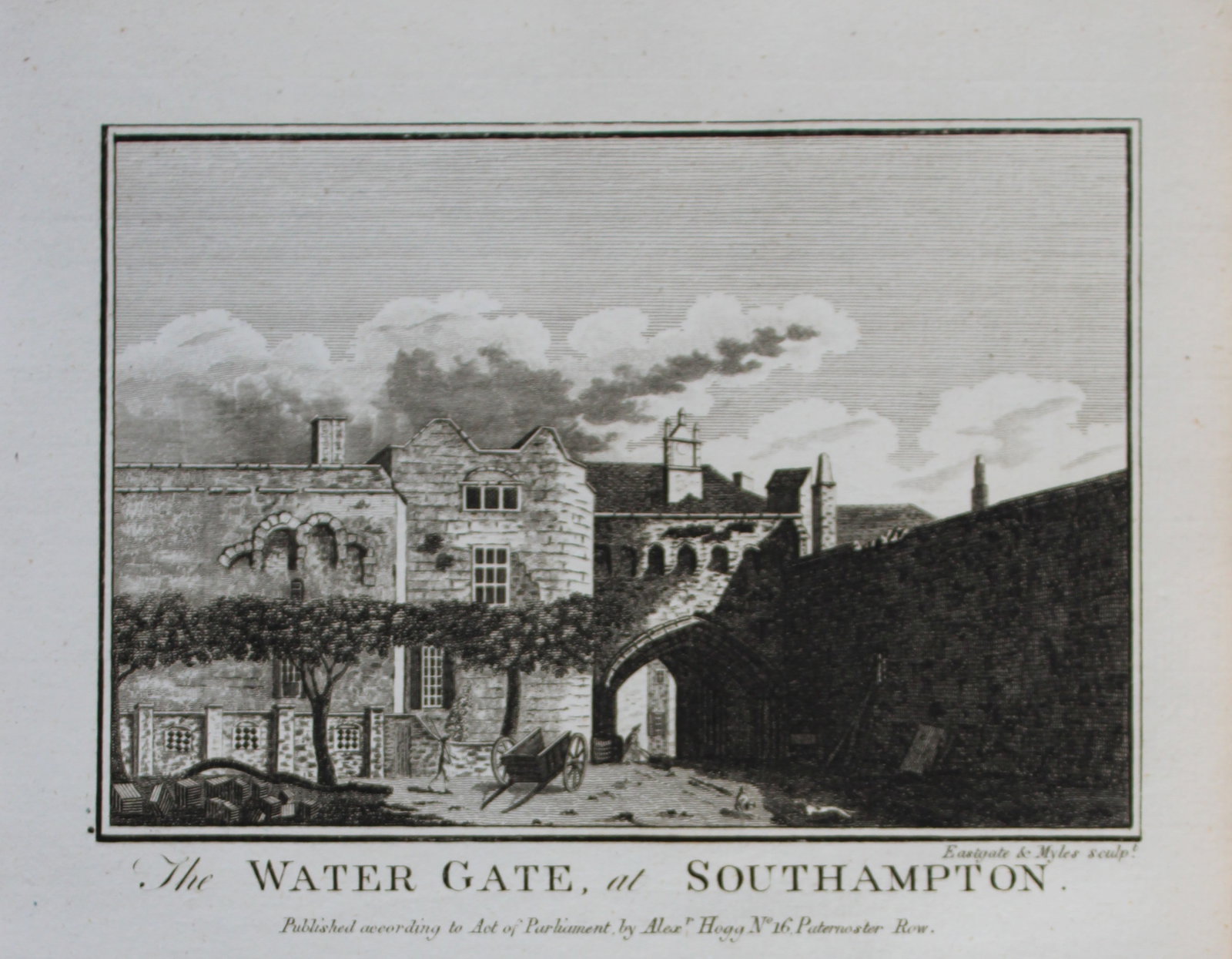 Alex Hogg - The Water Gate, Southampton 1786: This copperplate engraving is from Historical Descriptions of new and elegant picturesque views of the antiquities of England and Wales? by Henry Boswell.Published by Alex Hogg, London, 1786.Size: app
