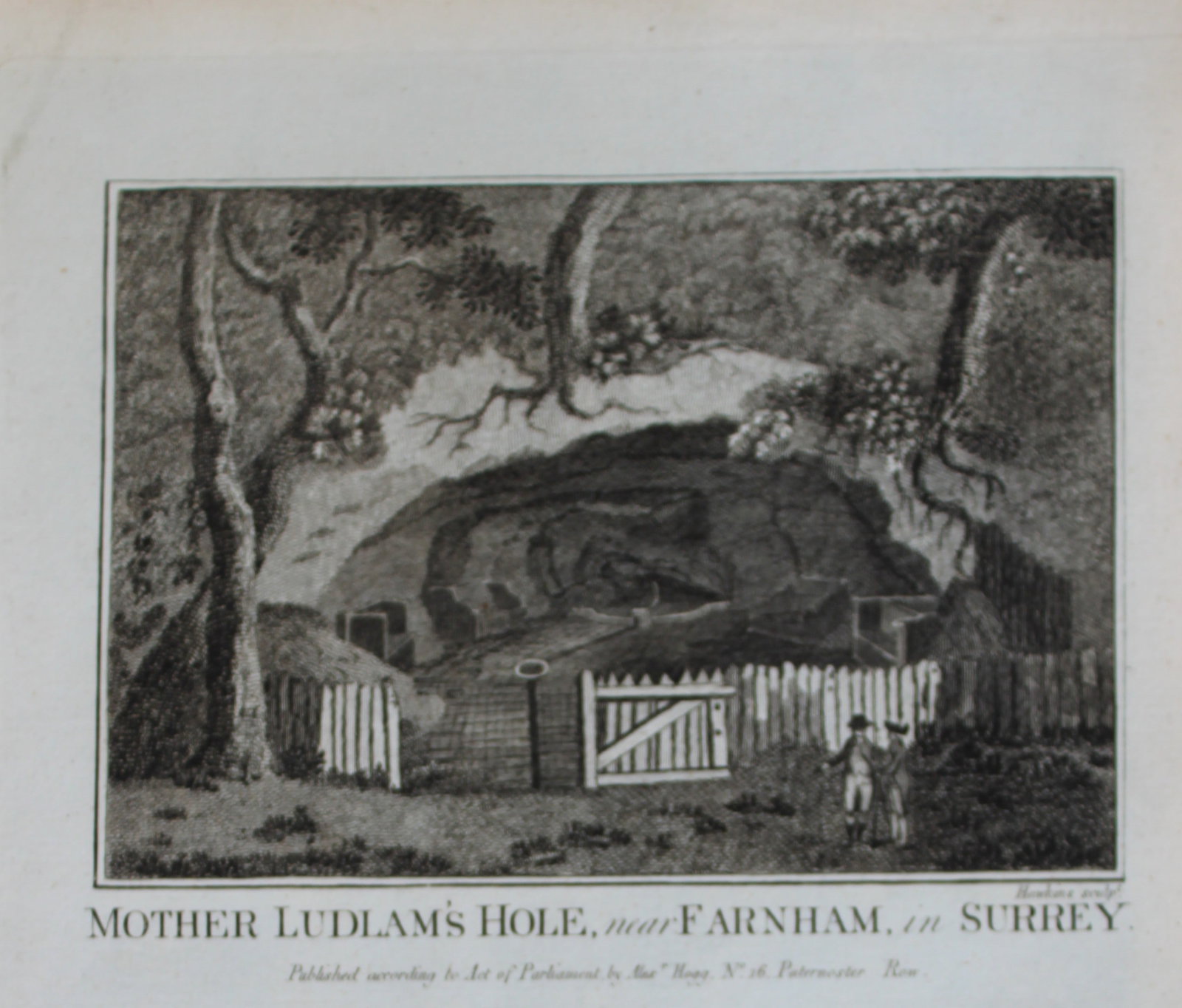 Alex Hogg - Mother Ludlam's Hole, Farnham, Surrey 1786: This copperplate engraving is from Historical Descriptions of new and elegant picturesque views of the antiquities of England and Wales? by Henry Boswell.Published by Alex Hogg, London, 1786.Size: app