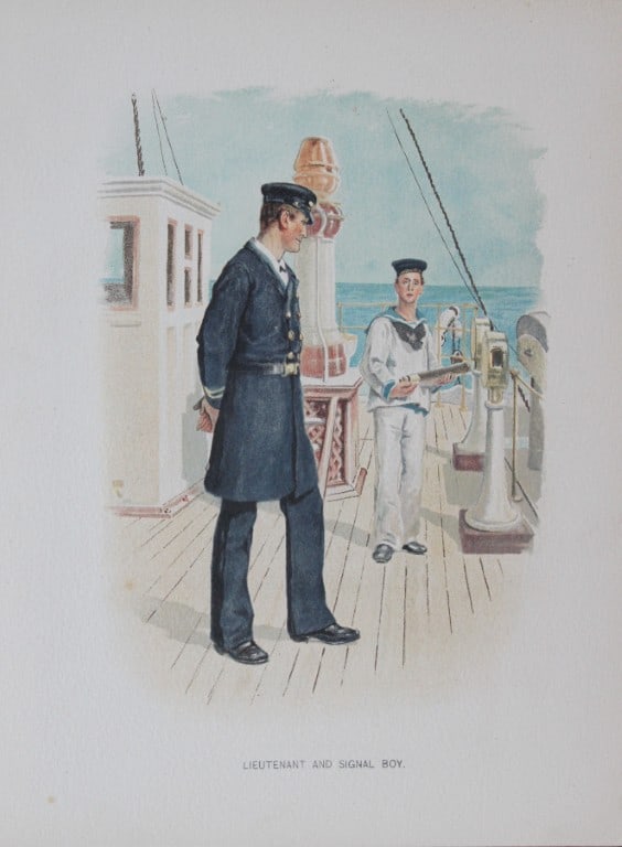 WC Symons - Lieutenant and Signal Boy 1890: This illustration is from the magnificent three-volume history of the British Navy entitled Her Majesty's Navy, published in London between 1890 and 1893, at the height of Queen Victoria's British Emp