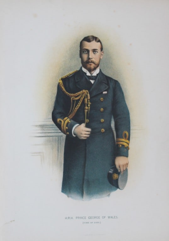 HRH Prince George of Wales 1890: This illustration is from the magnificent three-volume history of the British Navy entitled Her Majesty's Navy, published in London between 1890 and 1893, at the height of Queen Victoria's British Emp
