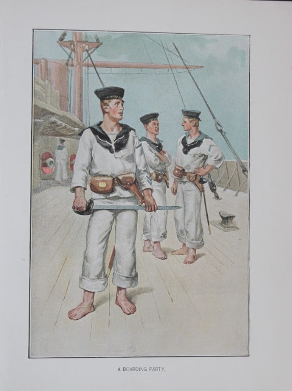 WC Symons - A boarding party 1890: This illustration is from the magnificent three-volume history of the British Navy entitled Her Majesty's Navy, published in London between 1890 and 1893, at the height of Queen Victoria's British Emp