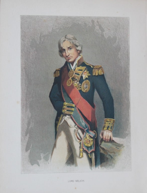 Lord Nelson 1890: This illustration is from the magnificent three-volume history of the British Navy entitled Her Majesty's Navy, published in London between 1890 and 1893, at the height of Queen Victoria's British Emp