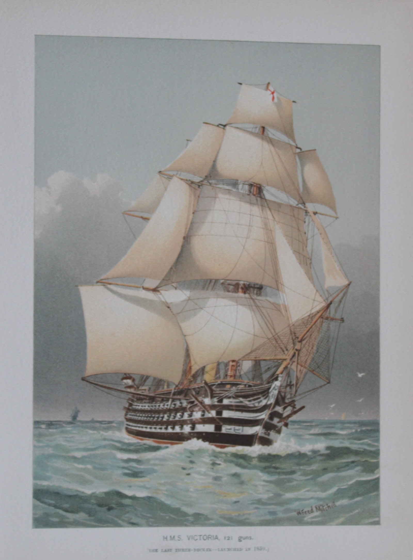 WF Mitchell - HMS Victoria 1890: This illustration is from the magnificent three-volume history of the British Navy entitled Her Majesty's Navy, published in London between 1890 and 1893, at the height of Queen Victoria's British Emp
