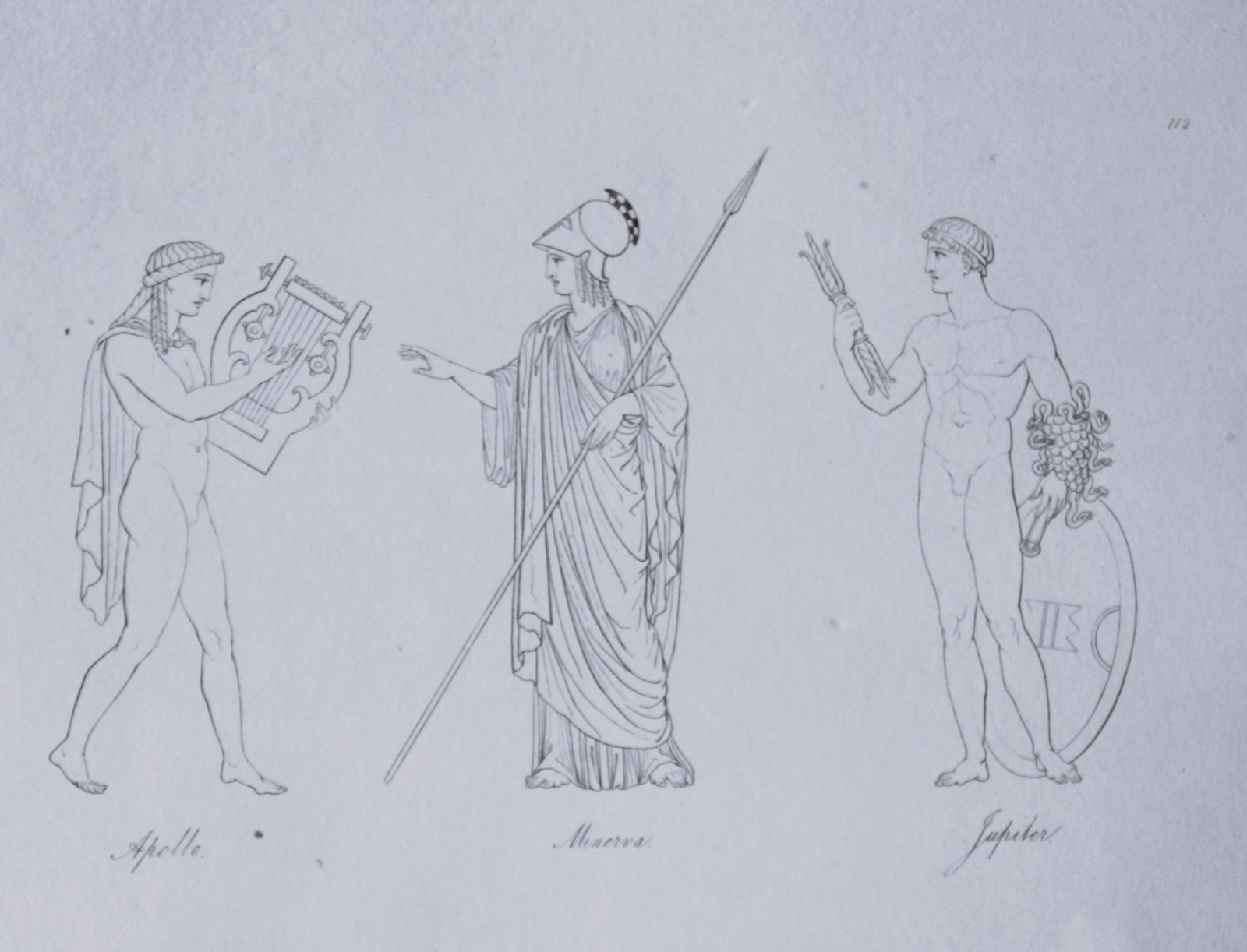 Thomas Hope - Apollo, Minerva and Jupiter 1812: This engraved plate is from Costume of the Ancients by Thomas Hope Printed by W Bulmer and Co, London 1812.Size 11.5in x 9.25in