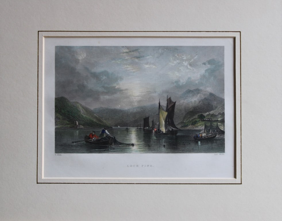 Thomas Allom - Loch Fine engraved by R Wallis 1837: This hand coloured steel engraving is from of Views Taken Expressly For This Work By Messrs. T. Allom, W.H. Bartlett, and H. M'Culloch. by William Beattie. Published by George Virtue, London 1837.Appr