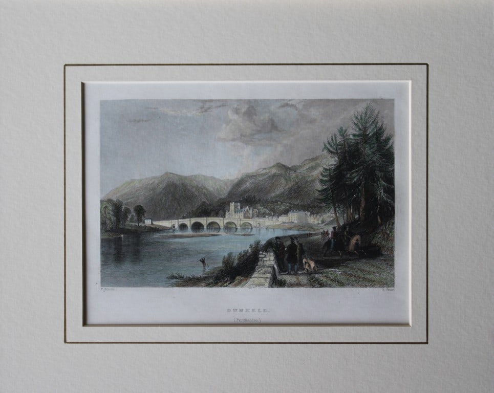 Thomas Allom - Dunkeld engraved by T Prior 1837: This hand coloured steel engraving is from of Views Taken Expressly For This Work By Messrs. T. Allom, W.H. Bartlett, and H. M'Culloch. by William Beattie. Published by George Virtue, London 1837.Appr