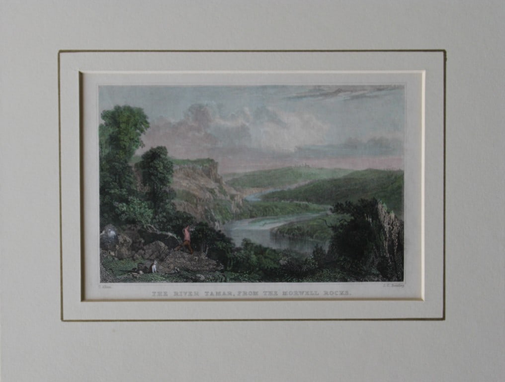 Thomas Allom - River Tamar engraved by JC Bentley 1829: This hand coloured steel engraving is from Devon Illustrated. Published London 1829.Approx. Size: Mount 9in x 12in (23cm x 30cm) Image 5in x 6in (12.5cm x 15.5cm).