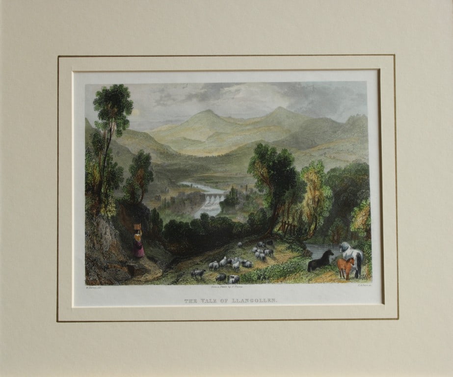 W Harvey - Vale of Llangollen engraved by T Prior 1840: A very attractive print published in William Finden?s The Ports, Harbours, Watering-Places and Coast Scenery of Great Britain (London: George Virtue , 1836-1842).This is an original steel engraving wi