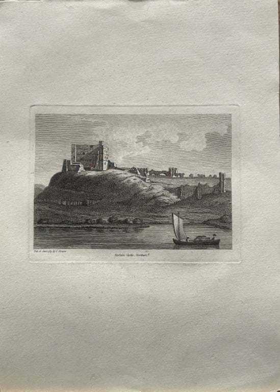 S Hooper - Norham Castle, Northumberland 1785: The engraving was published by S. Hooper on 6 January 1785 as part of The Antiquities of England and Wales by Francis Grose .Size: Image approx 14.5cm x 10cm with wide margins