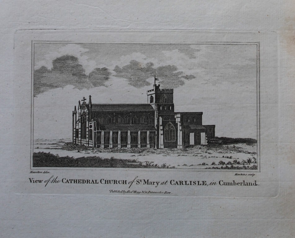 Alex Hogg - Carlisle Cathedral, Cumberland 1786: This copperplate engraving is from Historical Descriptions of new and elegant picturesque views of the antiquities of England and Wales? by Henry Boswell.Published by Alex Hogg, London, 1786.Size: app