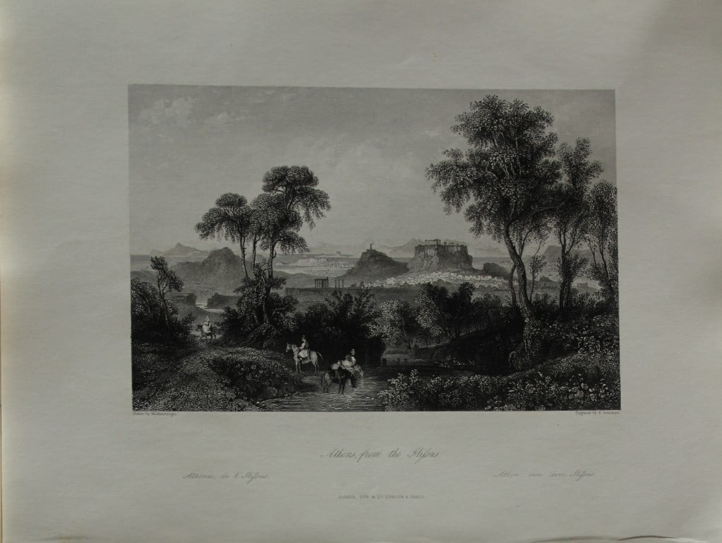 Wolfensberger - Athens from the by E Brandard 1840: This steel engraving is after a drawing by Wolfensberger.Published by Fisher, Son & Co London and Paris 1840.Size: 11in x 8.5in (28cm x 21.5cm)