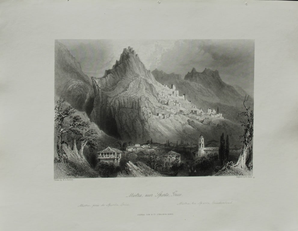 WH Bartlett - Mistra near Sparta engraved by: This steel engraving is after a drawing by William Leighton Leitch. Published by Fisher, Son & Co London and Paris 1840.Size: 11in x 8.5in (28cm x 21.5cm)