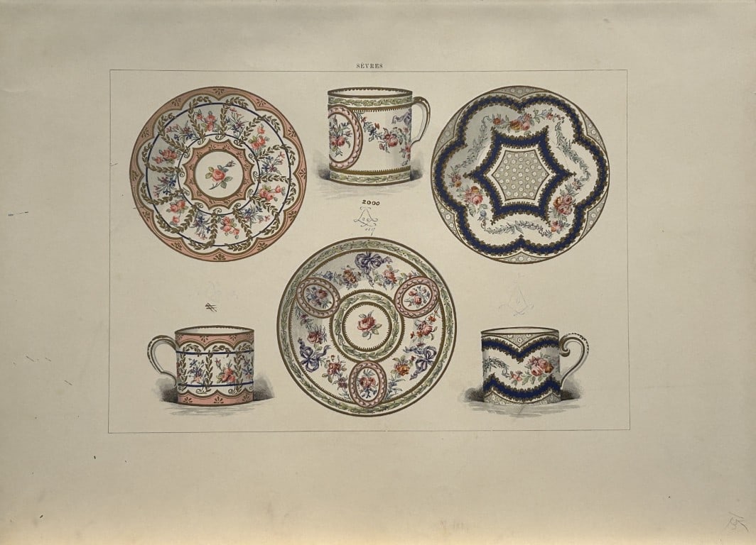 Edouard Garnier - Beautiful print of Soft Porcelain of Sevres 1892: This beautiful chromolithograph is from The Soft Porcelain of S?vres, With An Historical Introduction by Edouard Garnier. Published in London by John C. Nimmo, 1892. Some of the most beautiful and pre