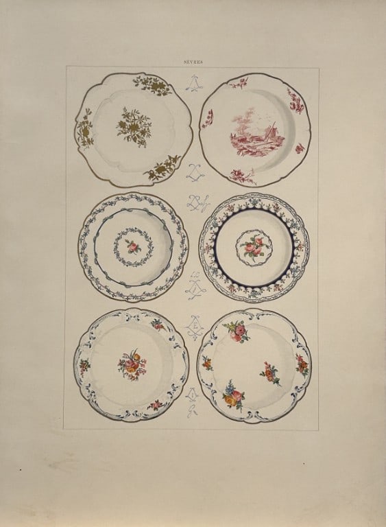 Edouard Garnier - Beautiful print of Soft Porcelain of Sevres 1892: This beautiful chromolithograph is from The Soft Porcelain of S?vres, With An Historical Introduction by Edouard Garnier. Published in London by John C. Nimmo, 1892. Some of the most beautiful and pre