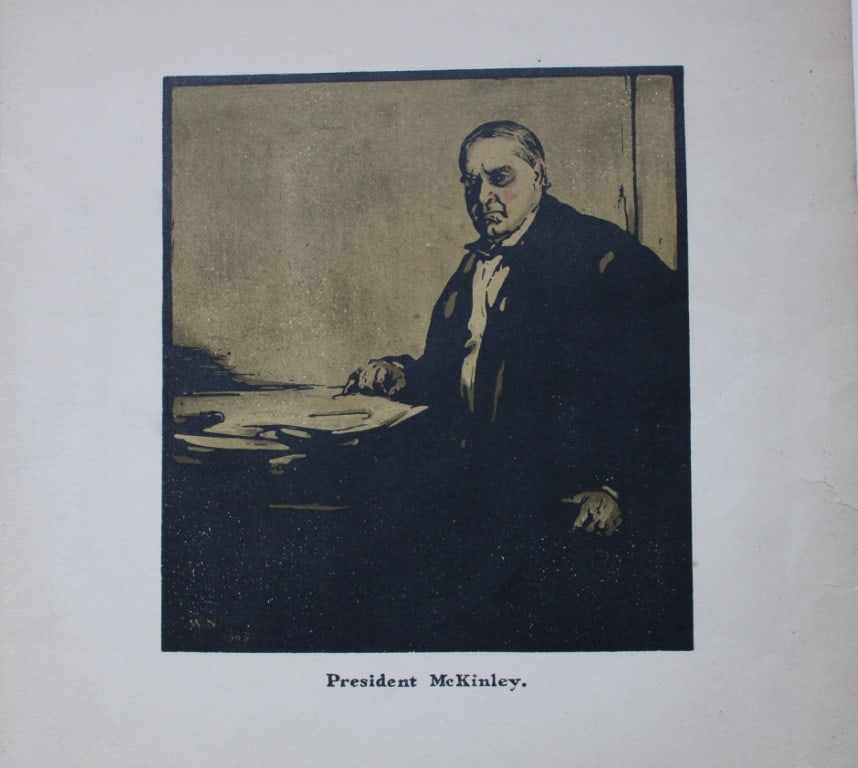 William Nicholson - President McKinley 1901: This lithograph is from the second series of Twelve Portraits by William Nicholson, published by William Heinemann, London in September 1901.Size 10.25in x 10.6in (26cm x 27cm)