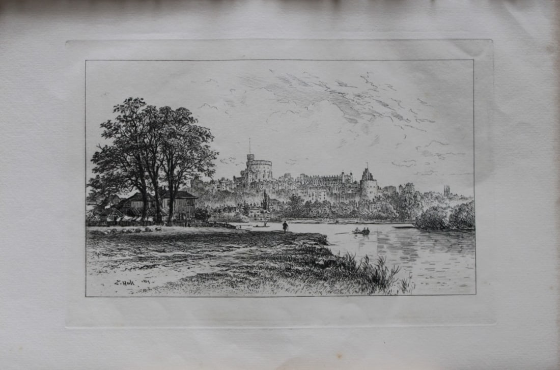 Windsor Castle by Edward Hall 1884: This print is from The Portfolio, an Artistic Periodical edited by Philip Hamerton.Published by Seeley and Co, London 1885.Size: 9.5in x 13.5in