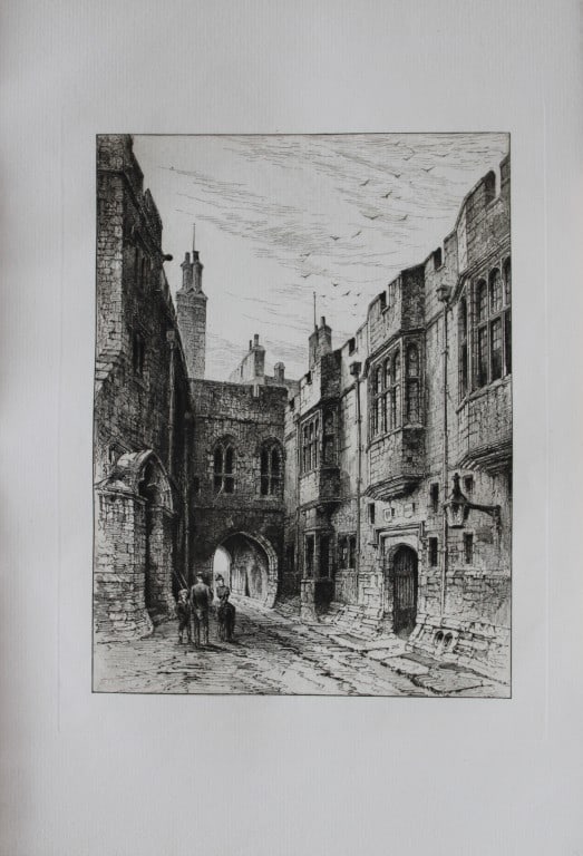 Norman Gateway, Windsor Castle by Herbert Railton 1885: This print is from The Portfolio, an Artistic Periodical edited by Philip Hamerton.Published by Seeley and Co, London 1885.Size: 9.5in x 13.5in