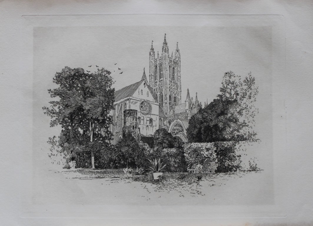Canterbury Cathedral by Joseph Pennell 1884: This print is from The Portfolio, an Artistic Periodical edited by Philip Hamerton.Published by Seeley and Co, London 1885.Size: 9.5in x 13.5in