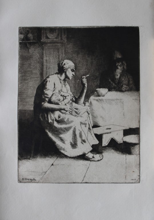 The Mother by William Strang 1884: This print is from The Portfolio, an Artistic Periodical edited by Philip Hamerton.Published by Seeley and Co, London 1885.Size: 9.5in x 13.5in