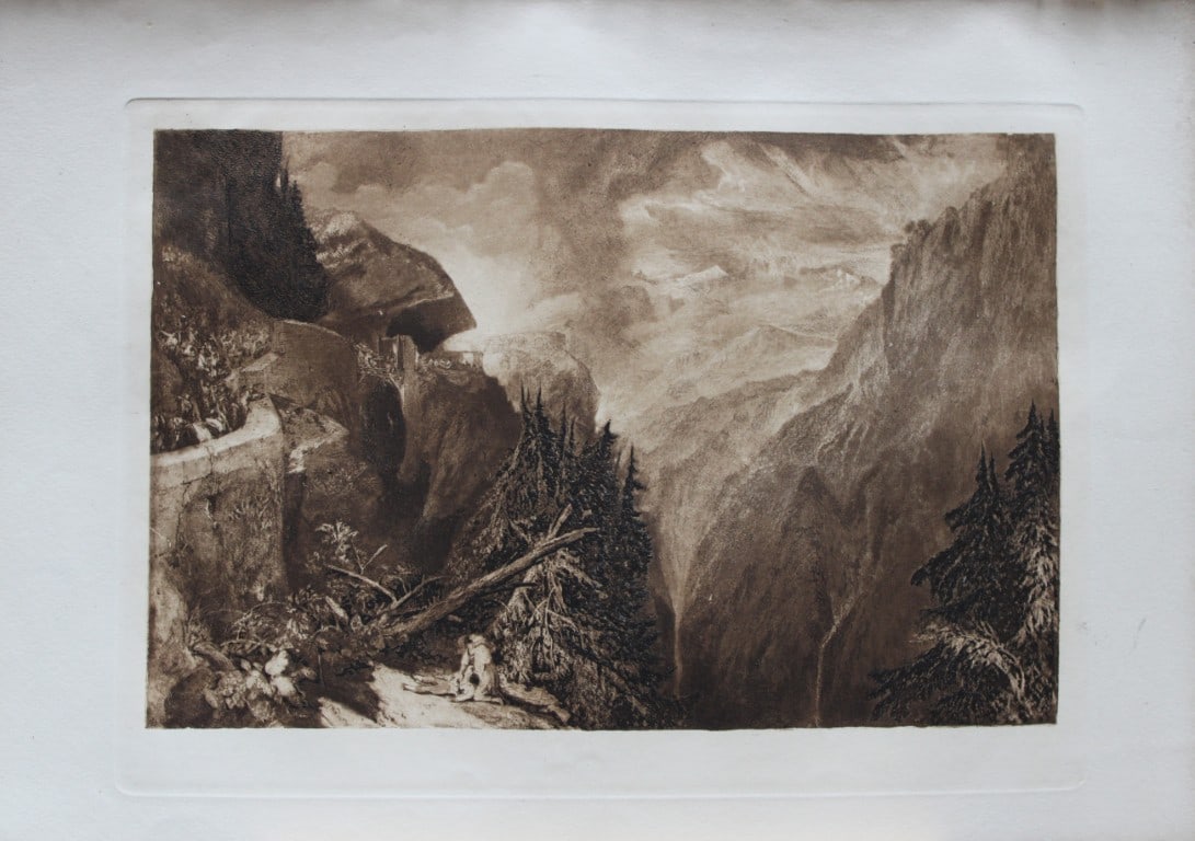 Val d'Aosta by Alfred Dawson after JMW Turner 1885: This print is from The Portfolio, an Artistic Periodical edited by Philip Hamerton.Published by Seeley and Co, London 1885.Size: 9.5in x 13.5in