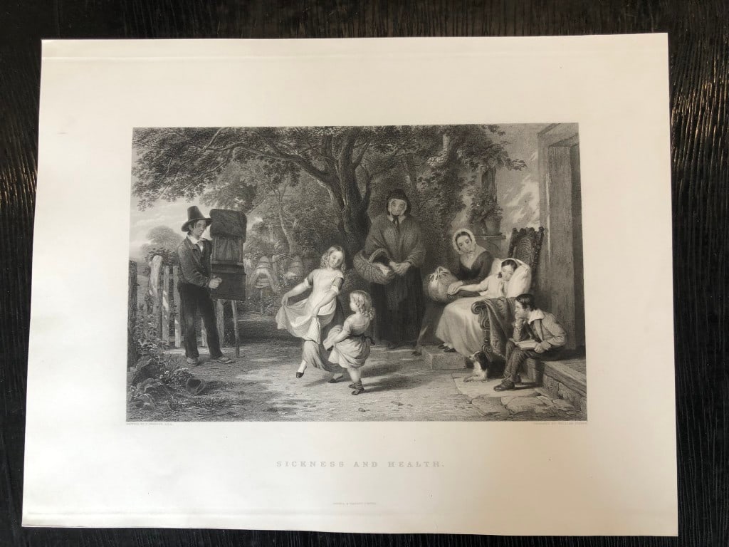 T Webster ARA - Sickness and Health engraved by W Finden 1887: This engraving is from The Imperial Gallery of British Art published by Cassell & Company in 1887.17in x 13in (44cm x 33cm).