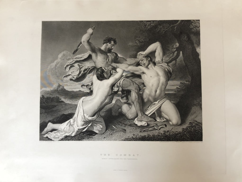 William Etty RA - The Combat engraved by GT Doo 1887: This engraving is from The Imperial Gallery of British Art published by Cassell & Company in 1887.17in x 13in (44cm x 33cm).