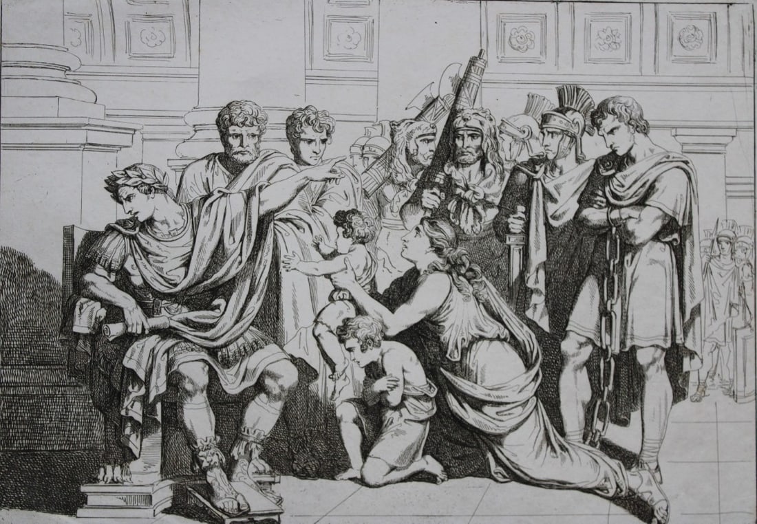 B Pinelli - Folio etching of Gallus Sabrinus condemned to death 1821: This etching is from Istoria Romana (Roman History) by Bartolomeo Pinelli. Published by Presso Vincenzo Poggioli, Rome 1821.The plate is entitled Morte di Seneca ed ultimo addio a sua moglie Paolina (