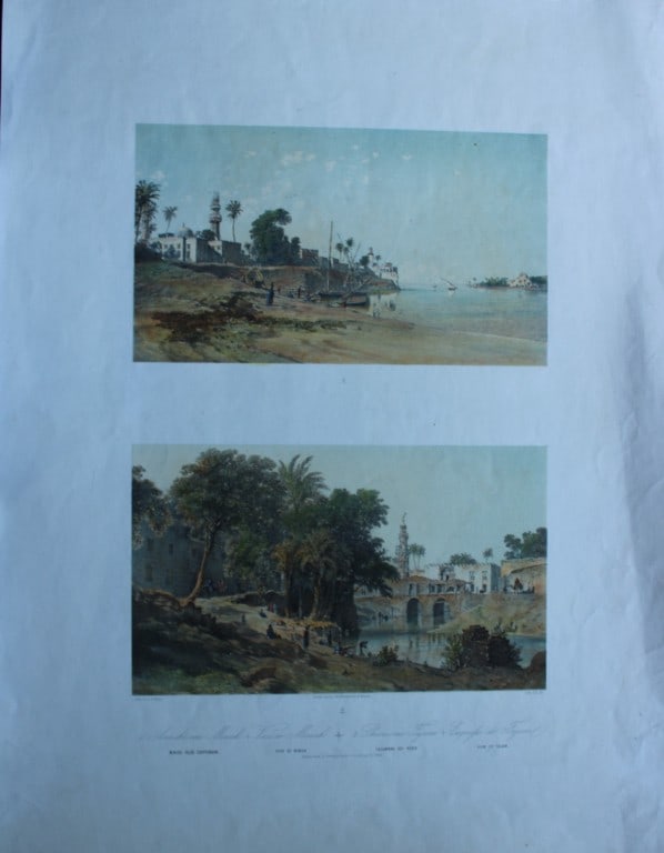 Karol Ludovit Libay - Lithograph of View of Minieh, Egypt 1850: This chromolithograph was drawn by Karl Ludwig Libay (aka Karoly Lajos Libay and Karol Ludovit Libay ) The lithographer was A Schon. Printed by Anstalt Reiffenstein & Rosch, Vienna 1857. Size: 24.4in 