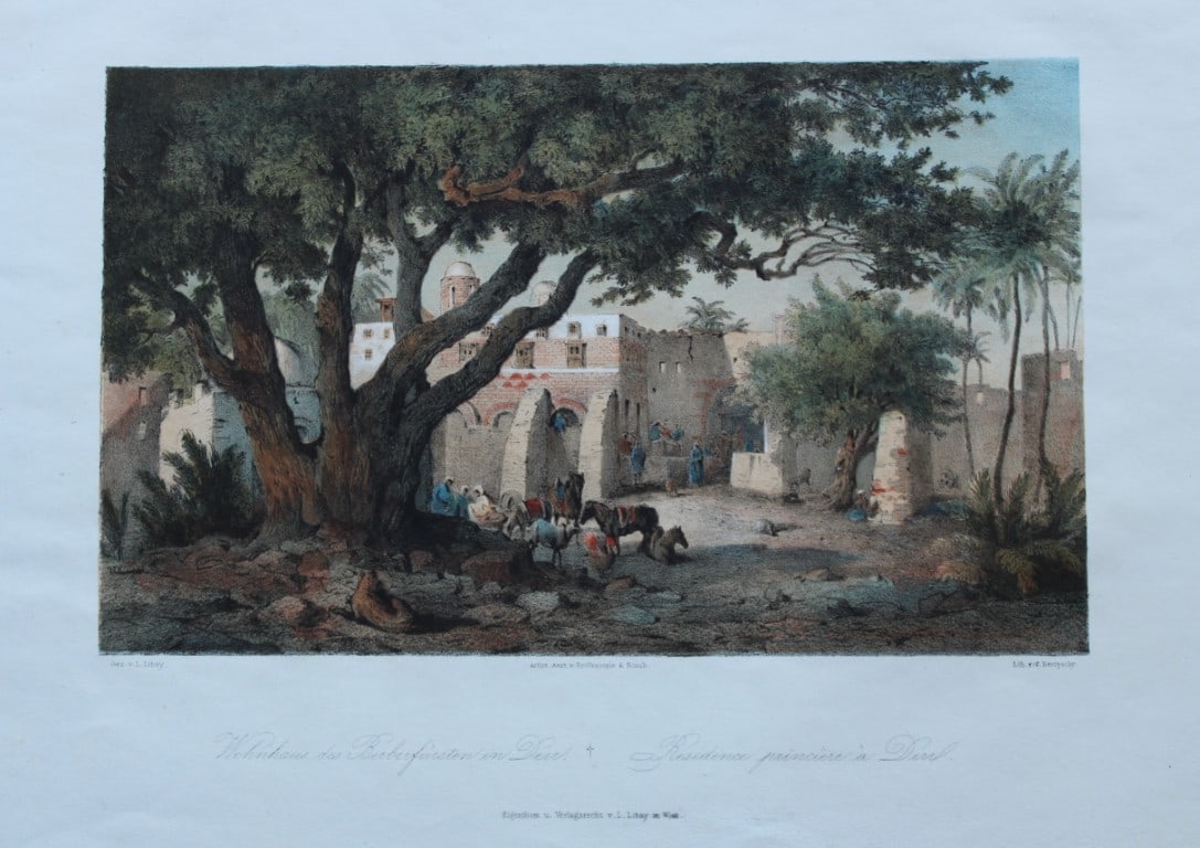 Karol Ludovit Libay - Lithograph of residence in Derr, Egypt 1850: This chromolithograph was drawn by Karl Ludwig Libay (aka Karoly Lajos Libay and Karol Ludovit Libay ) The lithographer was A Schon. Printed by Anstalt Reiffenstein & Rosch, Vienna 1857. Size: 24.4in 