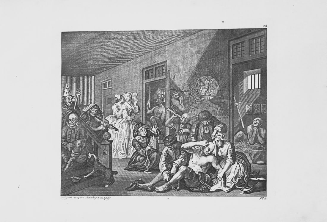 W Hogarth - 8 engravings of A Rake's Progress by Riepenhausen 1820 (1 of 8)