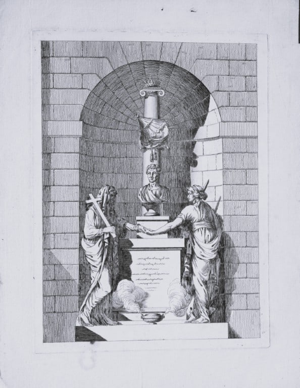 Ferdinand Quaglia - Engraving of monuments in Pere-Lachaise 1775: This original line engraving is from Le Pere-Lachaise ou recueil de dessins... des principaux monumens de ce cimeti?re by Ferdinand Quaglia. Lithographed by Thierry and printed by J. Desportes. Paris 