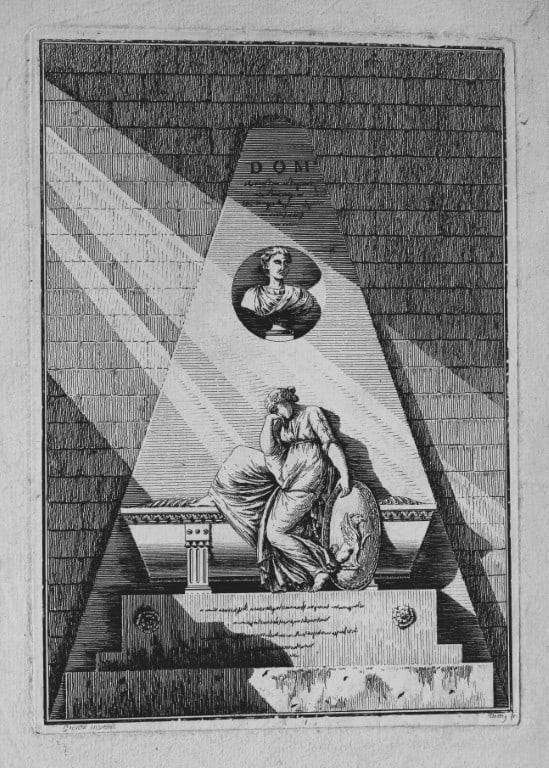 Ferdinand Quaglia - Engraving of monuments in Pere-Lachaise 1775: This original line engraving is from Le Pere-Lachaise ou recueil de dessins... des principaux monumens de ce cimeti?re by Ferdinand Quaglia. Lithographed by Thierry and printed by J. Desportes. Paris 