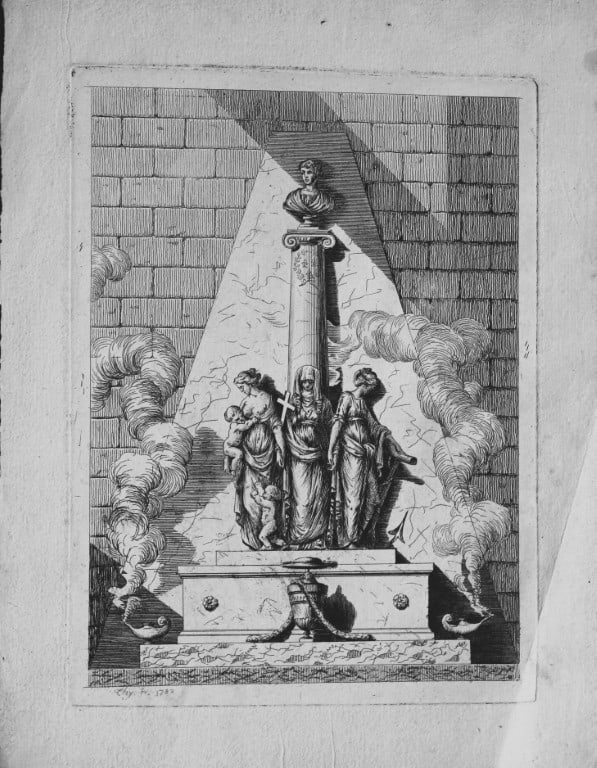 Ferdinand Quaglia - Engraving of monuments in Pere-Lachaise 1775: This original line engraving is from Le Pere-Lachaise ou recueil de dessins... des principaux monumens de ce cimeti?re by Ferdinand Quaglia. Lithographed by Thierry and printed by J. Desportes. Paris 