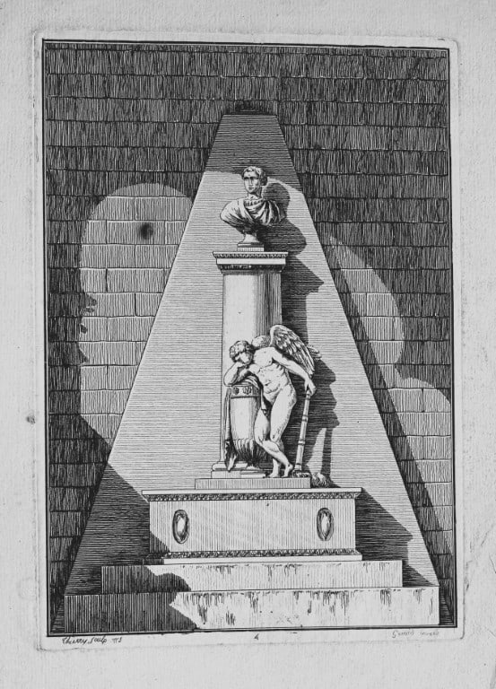 Ferdinand Quaglia - Engraving of monuments in Pere-Lachaise 1775: This original line engraving is from Le Pere-Lachaise ou recueil de dessins... des principaux monumens de ce cimeti?re by Ferdinand Quaglia. Lithographed by Thierry and printed by J. Desportes. Paris 