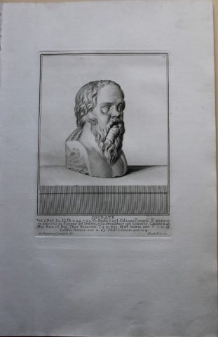 Giovanni Campiglia- Bust of Socrates by Nicola Billy 1741: This engraving is from Del Museo Capitolino, Tomo I, Contente Immagi D'vomini illusti by Giovanni Bottari. Rome: si vente alla Calcografia Cambrale al Piede di Marmo 1741, Title translates as: Of the 