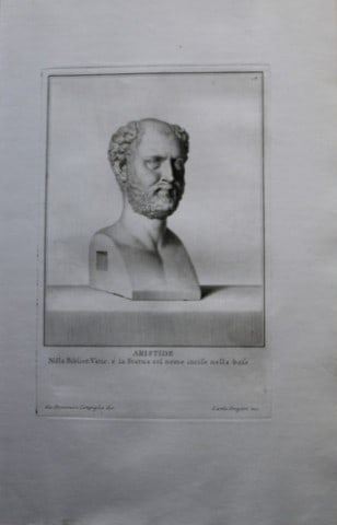 Giovanni Campiglia- Bust of Aristides by PA Pazzi 1741: This engraving is from Del Museo Capitolino, Tomo I, Contente Immagi D'vomini illusti by Giovanni Bottari. Rome: si vente alla Calcografia Cambrale al Piede di Marmo 1741, Title translates as: Of the 