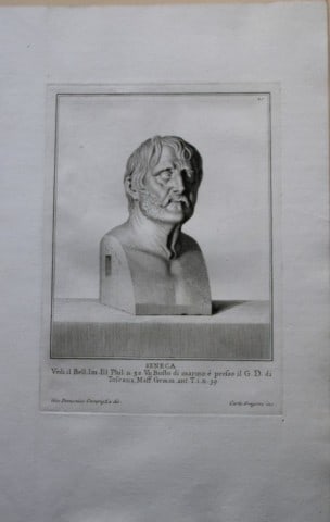 Giovanni Campiglia- Bust of Seneca by Carlo Gregori 1741: This engraving is from Del Museo Capitolino, Tomo I, Contente Immagi D'vomini illusti by Giovanni Bottari. Rome: si vente alla Calcografia Cambrale al Piede di Marmo 1741, Title translates as: Of the 