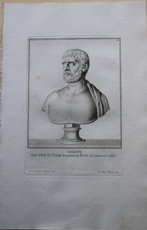 Giovanni Campiglia- Bust of Thales by PA Pazzi 1741: This engraving is from Del Museo Capitolino, Tomo I, Contente Immagi D'vomini illusti by Giovanni Bottari. Rome: si vente alla Calcografia Cambrale al Piede di Marmo 1741, Title translates as: Of the 