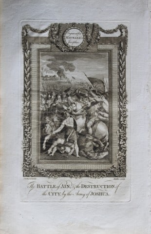 Stothard - Battle of Ain engraved by Blake 1785: This copper plate engraving is from The Genuine and Complete Works of Flavius Josephus by George Henry Maynard. Printed for J. Cooke, London 1785.The beautiful copper plates for this work were from or