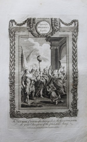 Trepisiani - Triumph of David engraved by Tookey 1785: This copper plate engraving is from The Genuine and Complete Works of Flavius Josephus by George Henry Maynard. Printed for J. Cooke, London 1785.The beautiful copper plates for this work were from or