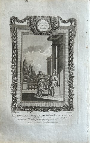 Graves - King David and Uriah engraved by Noble 1785: This copper plate engraving is from The Genuine and Complete Works of Flavius Josephus by George Henry Maynard. Printed for J. Cooke, London 1785.The beautiful copper plates for this work were from or