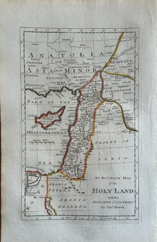 T Bowen - Map of the Holy Land 1785: This copper plate engraving is from The Genuine and Complete Works of Flavius Josephus by George Henry Maynard. Printed for J. Cooke, London 1785.The beautiful copper plates for this work were from or