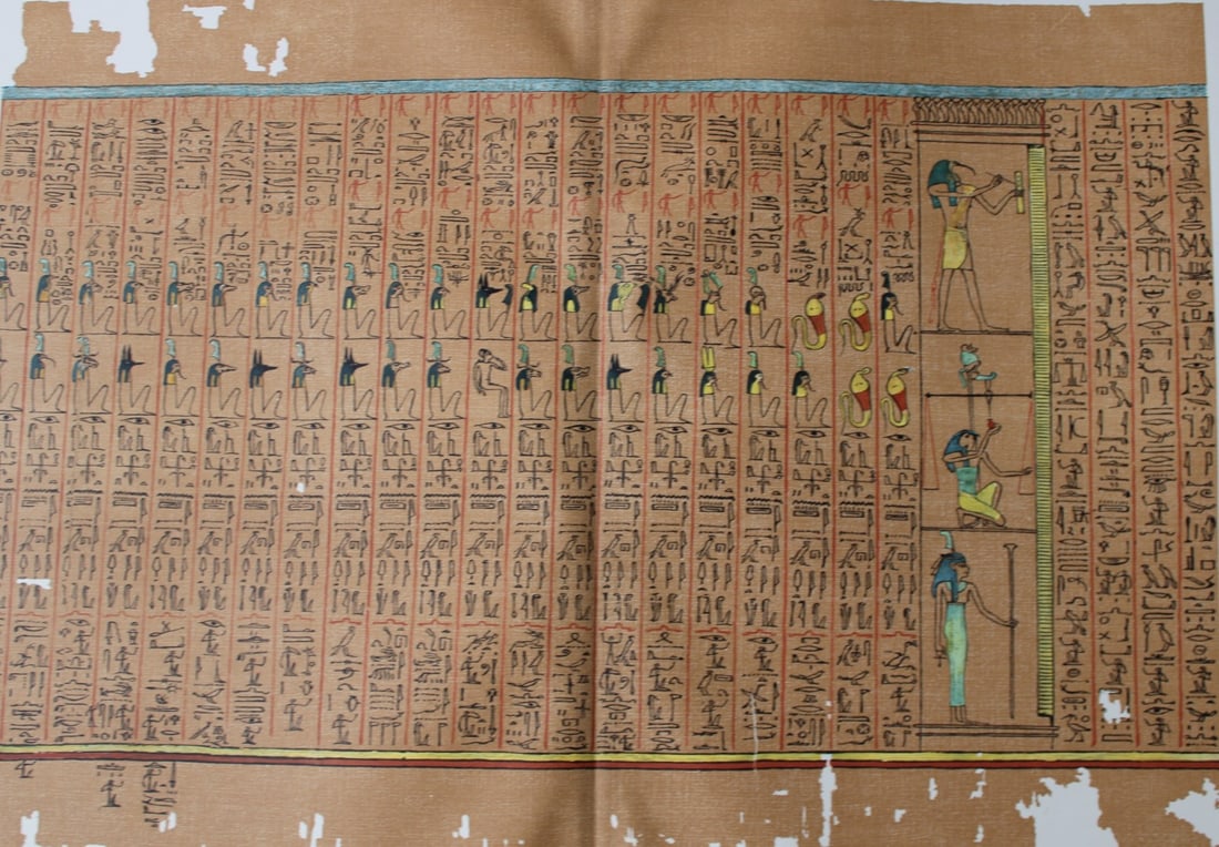 Papyrus of Anhai from the Book of the Dead 1899: This large chromolithograph print is from E.A. Wallis Budge?s The Book of the Dead - Facsimiles of the Hunefer, Anhai, Kerasher, Nu and Netchemet Papyri. Published by The British Museum and others in 