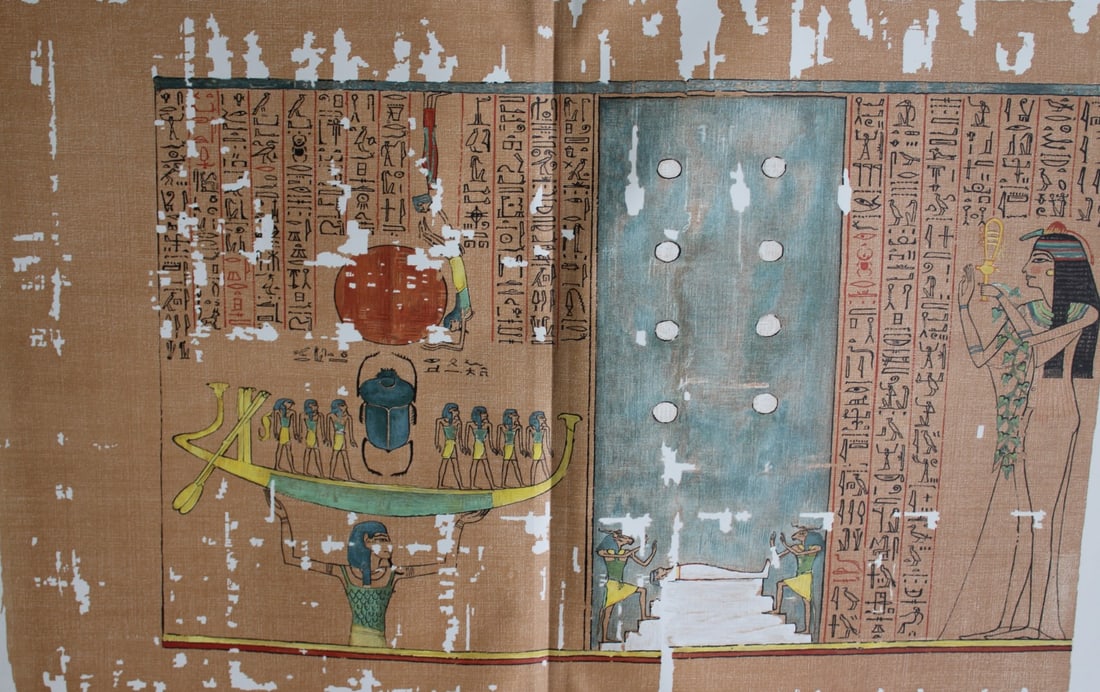 Papyrus of Anhai from the Book of the Dead 1899: This large chromolithograph print is from E.A. Wallis Budge?s The Book of the Dead - Facsimiles of the Hunefer, Anhai, Kerasher, Nu and Netchemet Papyri. Published by The British Museum and others in 