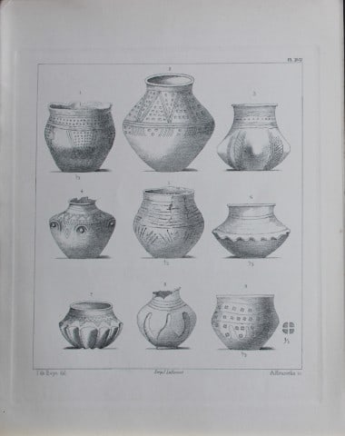 J de Baye - Anglo-Saxon Tools: Pottery 1893: This print was engraved by A Housselm after drawings by the famous archaeologist and ethnographer Joseph Berthelot Baron de Baye (1853?1931).This Steel plate is from The Industrial Arts of the Anlgo-S