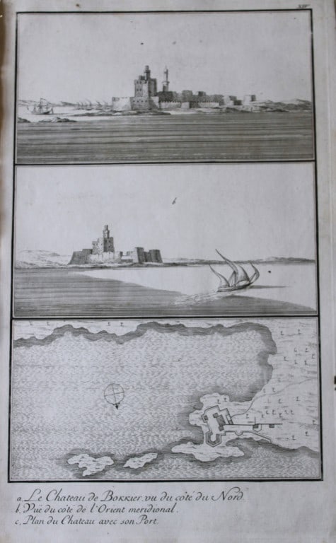 Le Chateau de Bokkier by Capt FL Norden 1792: This copperplate engraving is from The Antiquities, Natural History, Ruins and Other Curiosities of Egypt, Nubia and Thebes by Frederic Lewis (or Ludvig) Norden. Printed for Edward Jeffreys, London 17